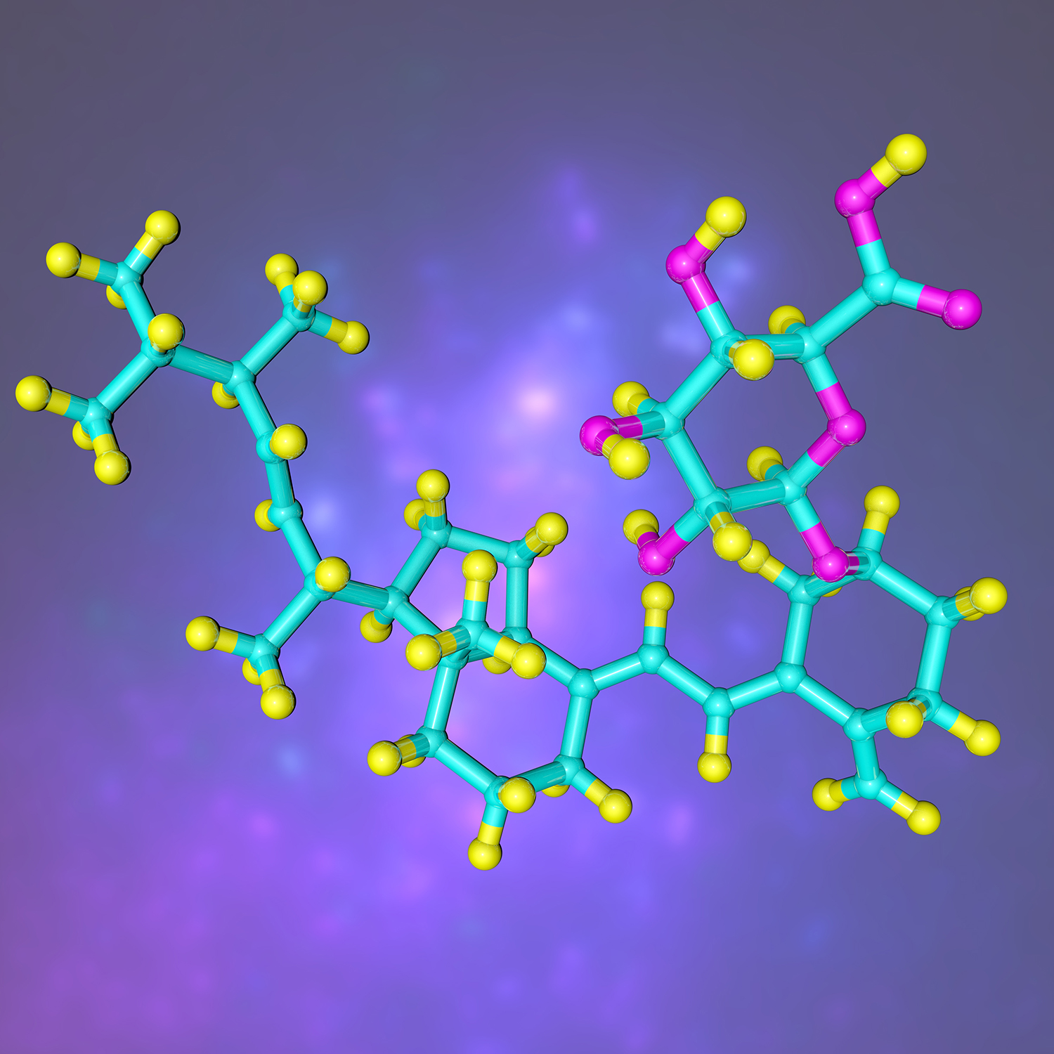 Molecular structure of vitamin D2 3-glucuronide, a natural human metabolite of vitamin D2 generated in the liver by UDP glucuonytransferase. Scientific background. 3d illustration