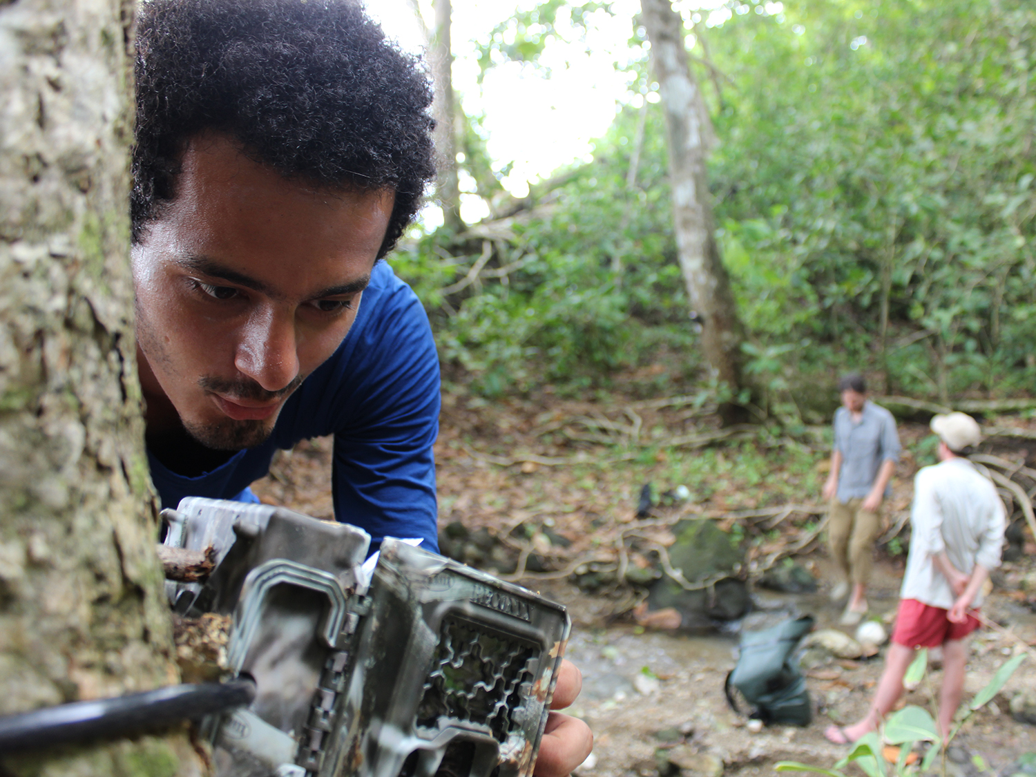 Monteza-Moreno sets up a camera trap