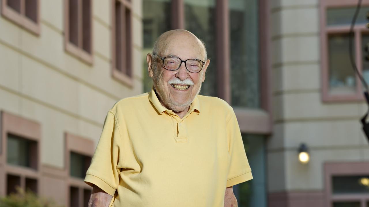 Mel Green stands in front of Life Sciences building at UC Davis