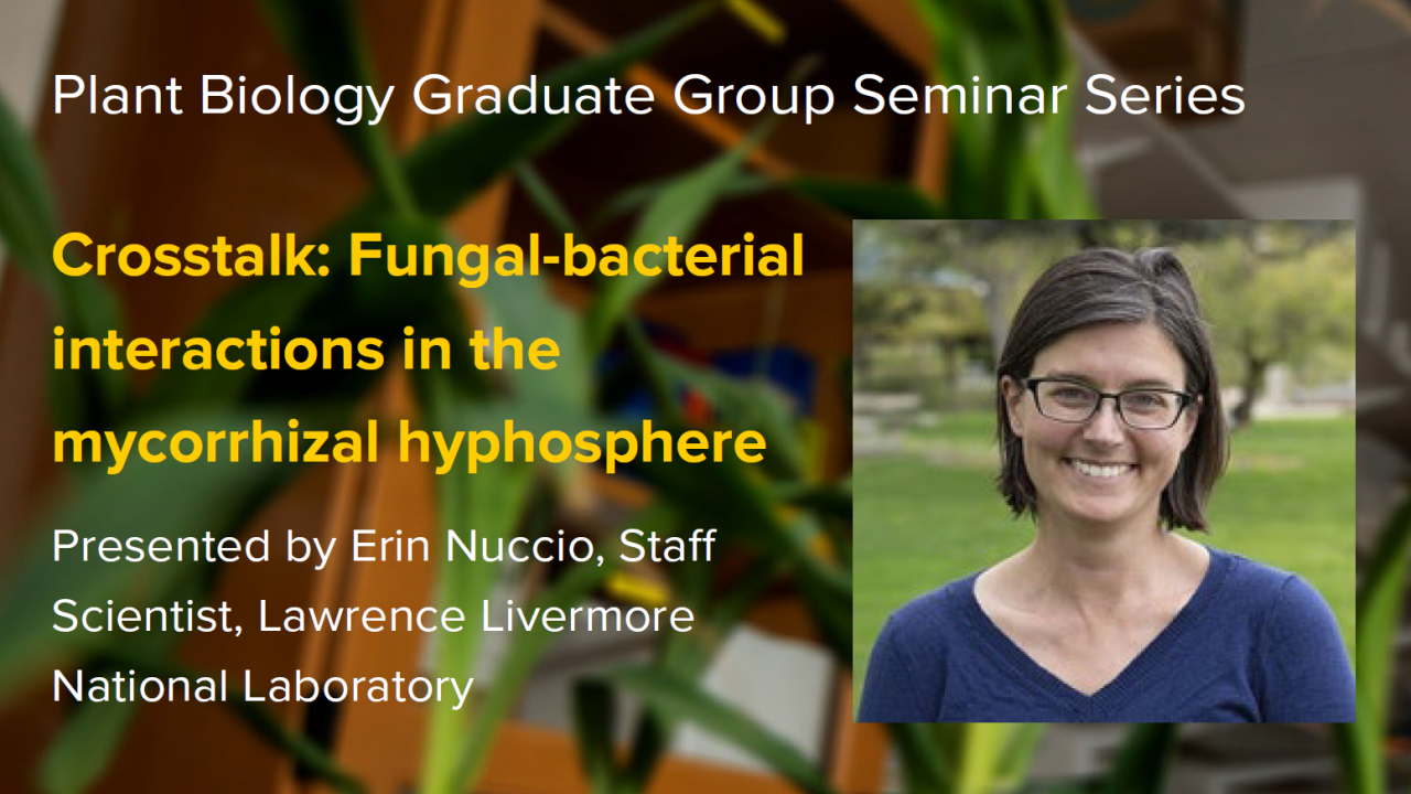 Plant graphic with seminar title, speaker name and title, and speaker photo