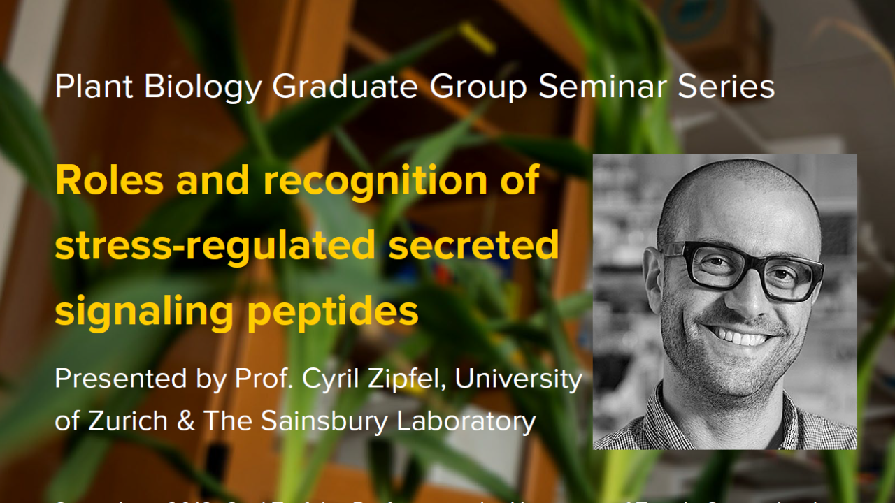 Plant graphic with seminar title, speaker name and title, and speaker photo