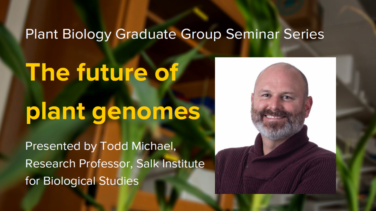 Plant graphic with seminar title, speaker name and title, and speaker photo