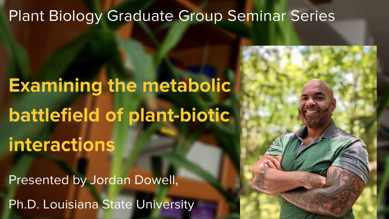 Plant graphic with seminar title and image of the presenter