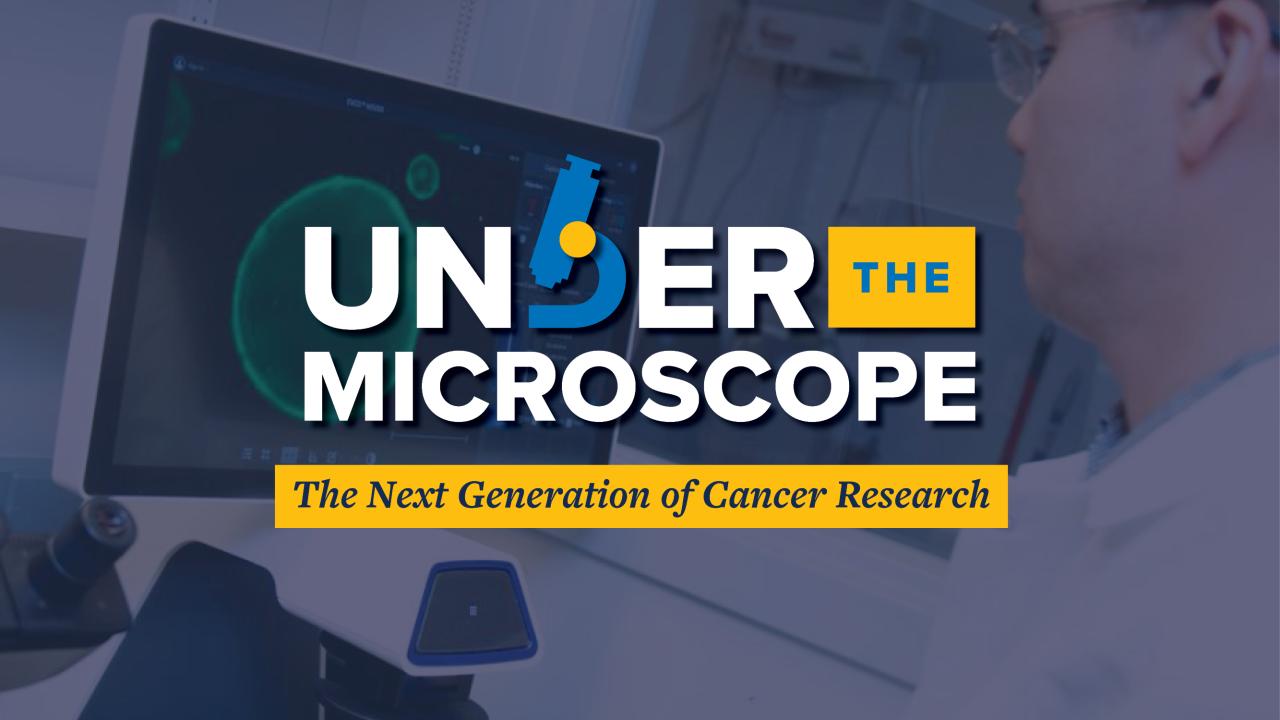 Banner image featuring the words 'Under the Microscope' in bold white text, with a microscope icon replacing the letter 'D' and a yellow box highlighting the word 'THE'; background shows researcher at computer screen.