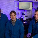 From left to right is Stanley Nithianantham, Assistant Project Scientist; Brian Cook, graduate student; and Jawdat Al-Bassam.