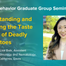 Blue graphic with seminar title, speaker name and title, and speaker photo