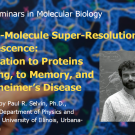 Blue graphic with seminar title, speaker name and title, and speaker photo